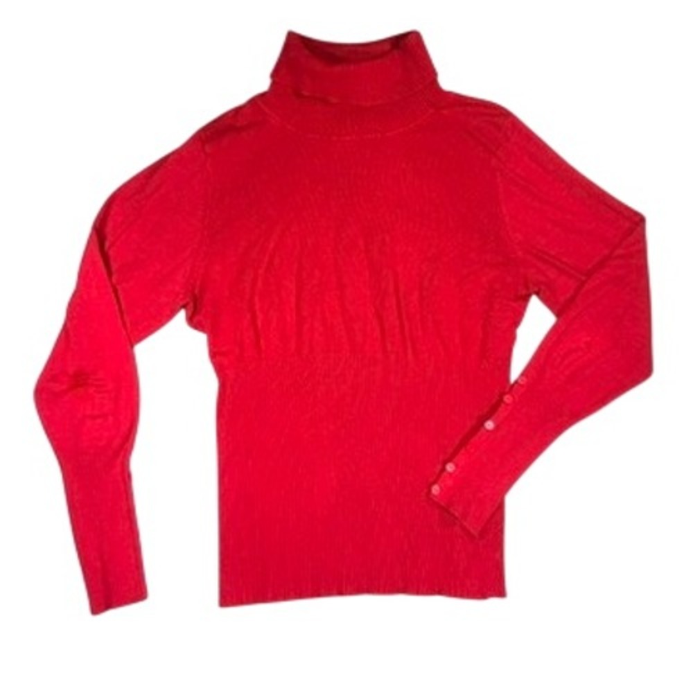Dots Ribbed Turtleneck Sweater XL Women Red Button Cuff Cotton Blend